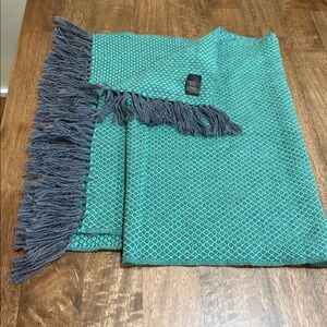 Alpaca scarf, BEAUTIFUL. Approx 64” x 21”. Green and gray. Fringe.
